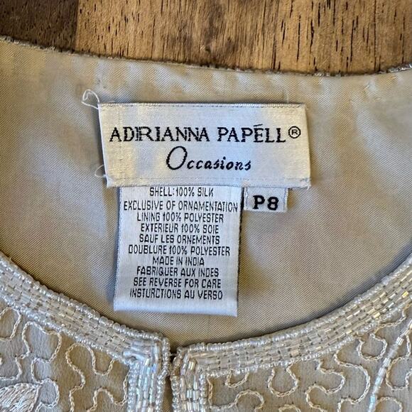 VTG Adrianna Papell Occasion Blazer Fully Beaded Floral Silk 80s Beige Petite 8P - Picture 3 of 11